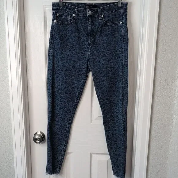 GAP Women's Dark Blue Leopard Print Skinny Jeans Leggings - Picture 3 of 11